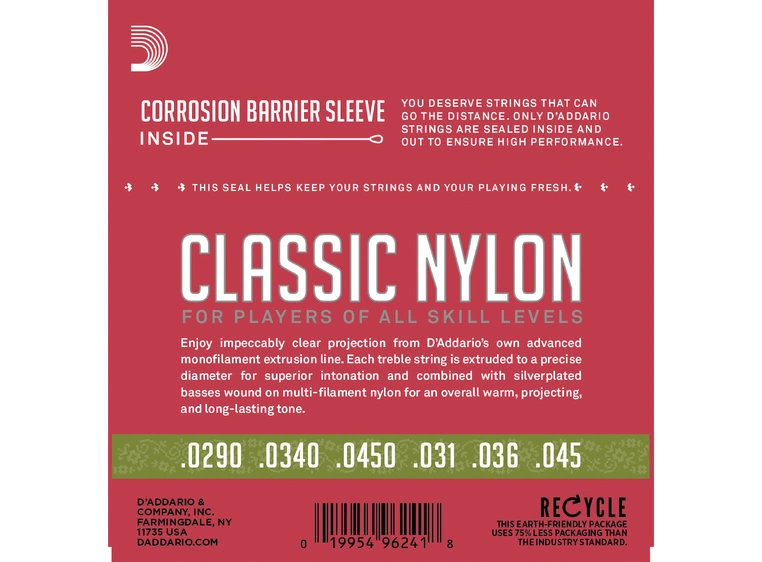 D'Addario EJ27N 1/2 Silver / Clear Nylon (029-045) Student Classics 