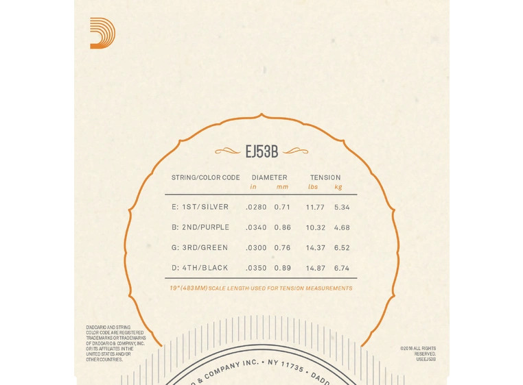 D'Addario EJ53B Hawaii Baritone Ukulele Strenger Black Nylon 