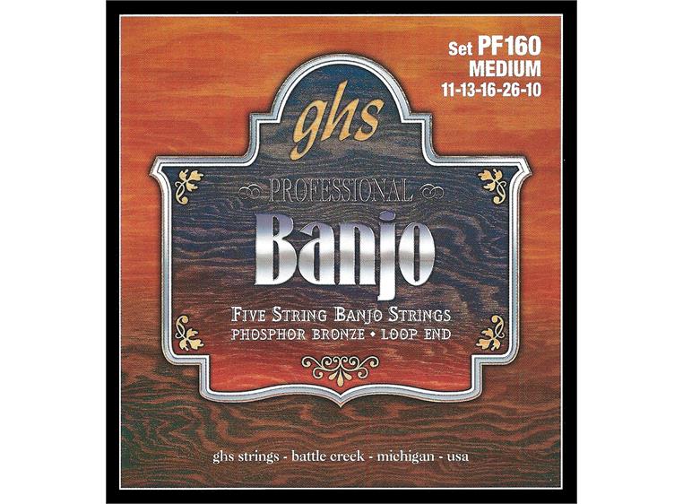 GHS PF160 fosfor bronse banjo sett 5-strengers (011-026) Medium