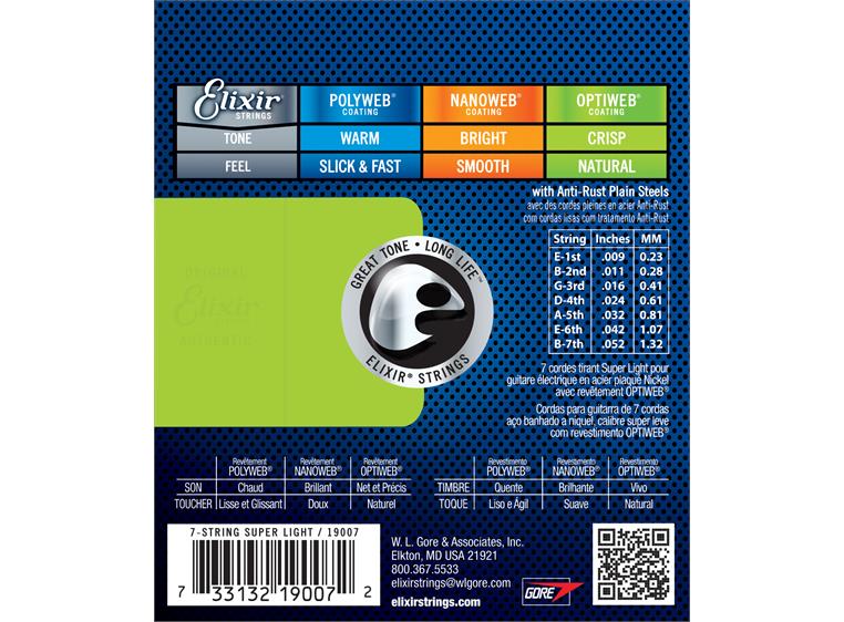 Elixir Optiweb Electric Nickel Plated (009-052) 19007 7-strenger