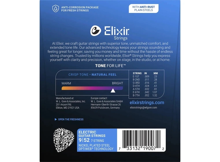 Elixir Optiweb Electric Nickel Plated (009-052) 19007 7-strenger 