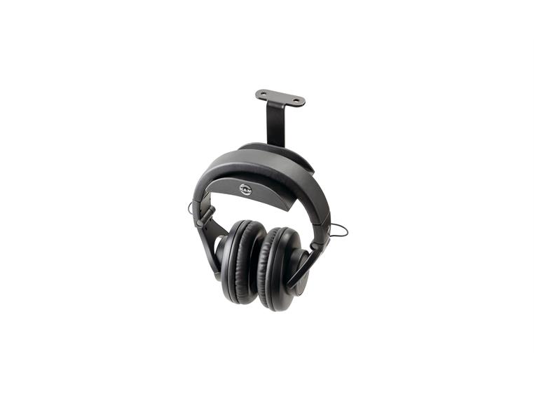 K&M 16330 Headphone holder, Black that can be mounted under a table