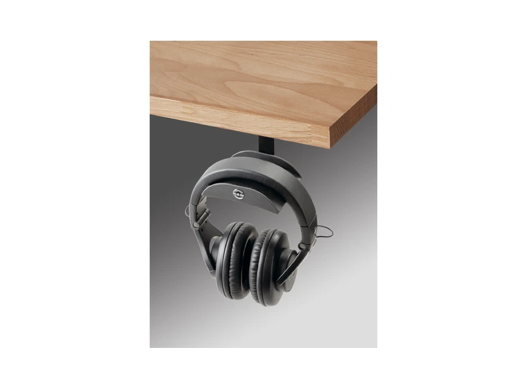 K&M 16330 Headphone holder, Black that can be mounted under a table 