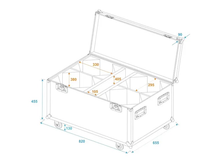 ROADINGER Flightcase 4x LED THA-100F/THA-120PC with wheels 