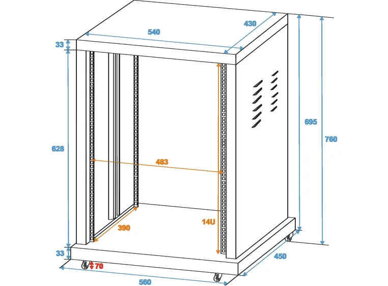 ROADINGER Steel rack SR-19, 14U For installation 