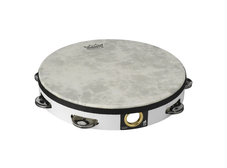 Remo TA-5110-00 Tambourine Pre-Tuned 10" Diameter 8 Pairs 1 Row Quadura White 