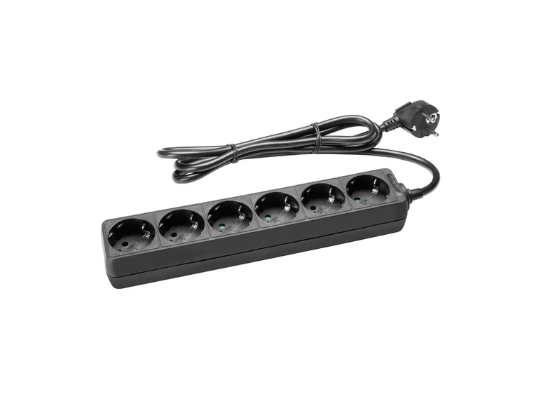 Strømpadde 6, sort finish 6-Outlet Power Strip 5m cable length 
