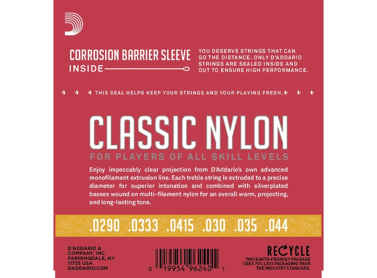 D'Addario EJ27N 3/4 Silver / Clear Nylon (029-044) Student Classics 