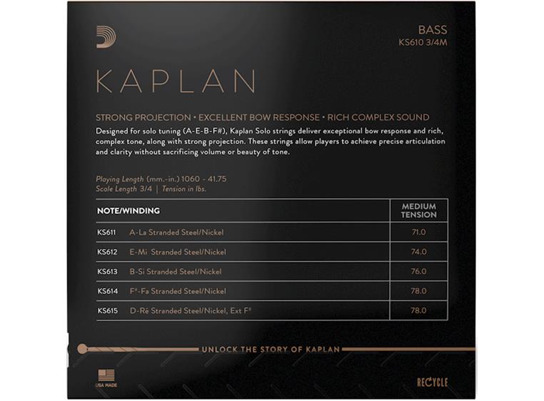 D'Addario KS610 3/4M Bass Strings Kaplan Solo Set 3/4 Medium Tension