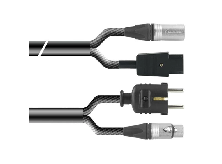 PROAUDIO TOUR66450L05BK Kombikabel, sort 5m, XLRf-XLRm 3p+ Shuko/EURf 