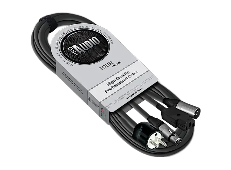 PROAUDIO TOUR66450L05BK Kombikabel, sort 5m, XLRf-XLRm 3p+ Shuko/EURf 