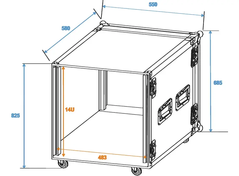 ROADINGER Amplifier rack PR-2, 14U, 47cm wheels 
