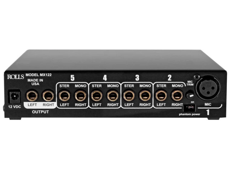 Rolls MX122 five channel audio mixer 1 XLR Mic, 4 1/4" jack Stereo Inputs 