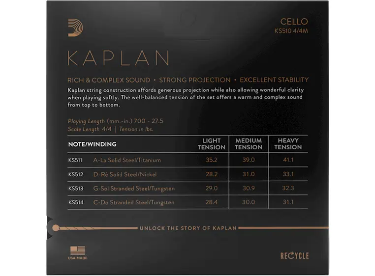 D'addario KS510 4/4M Kaplan Cello Set Med 