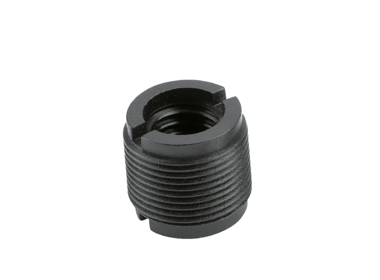 K&M 85040 Thread adapter, black Plastic, 3/8" female, 5/8" male thread. 