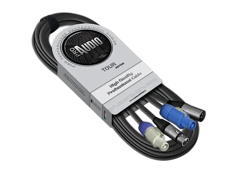 PROAUDIO TOUR66490L05BK Kombikabel, sort 5m, XLRf-XLRm 3p+PowerconIN/PowerconOUT 
