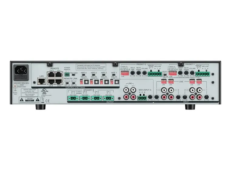 TOA MA-725F Matrise mikser/forsterker, 4x 250W,100V,2Mic+4Line,6x4matrise 