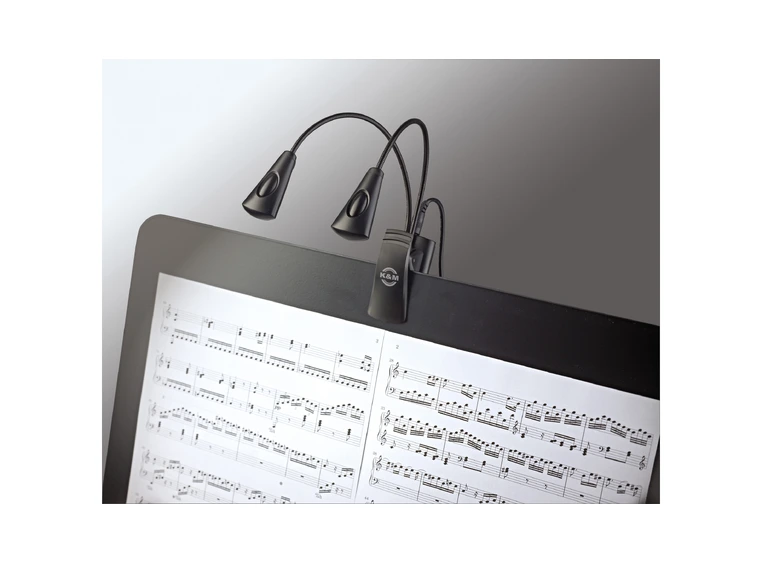 K&M 12245 Music stand light Double 4 LED Sort, FlexLight  Inc. 3x(AAA) & 5V pwr 