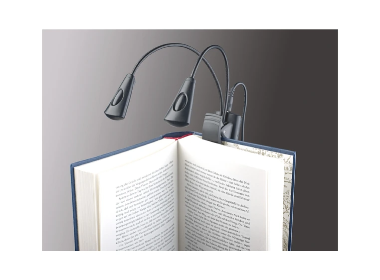 K&M 12245 Music stand light Double 4 LED Sort, FlexLight  Inc. 3x(AAA) & 5V pwr 