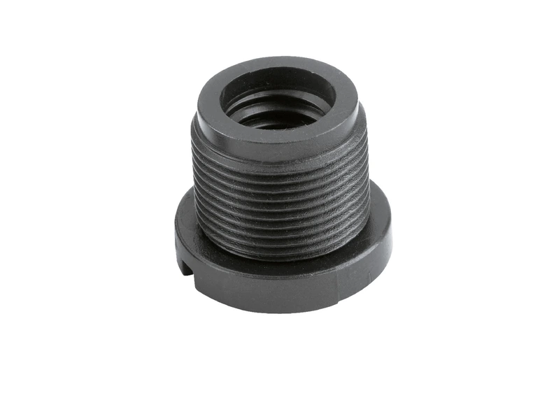 K&M 85045 Thread adapter, black Plastic, 3/8" female, 5/8" male thread. 