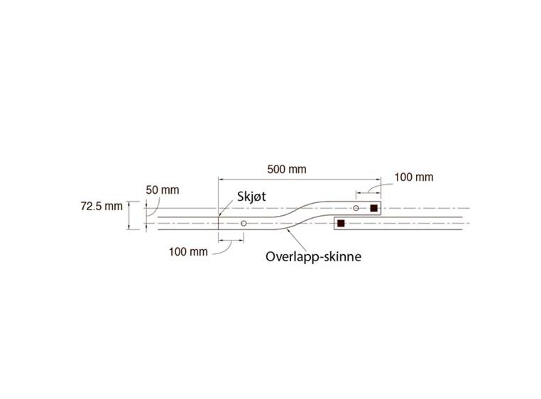 TOSO ND Overlapp Skinne 0,5 m, Sølv 0,5 m