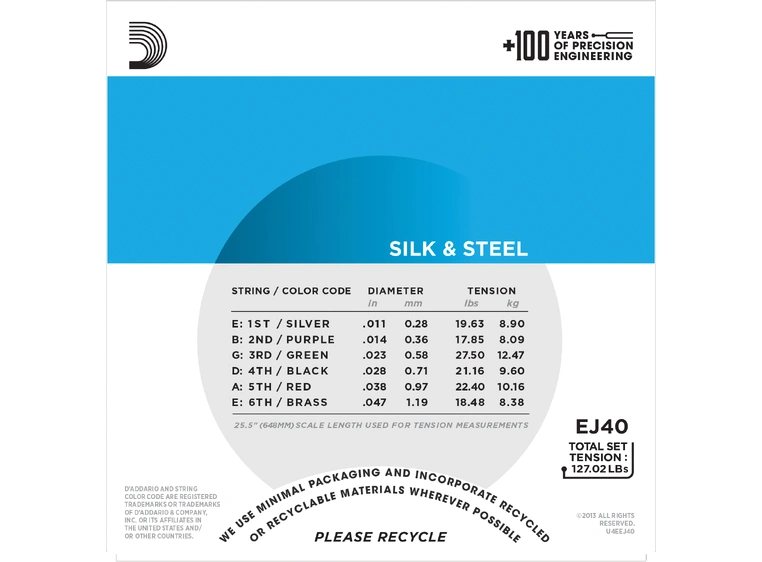D'Addario EJ40 (011-047) Strengesett Silk & Steel 