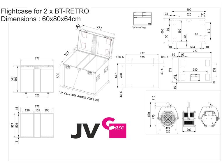 Briteq Flightcase for 2x BT-RETRO Utvendige mål: 77,7 x 57,7 x 64cm