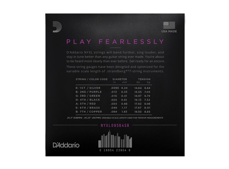 D'Addario NYXL09564SB El-gitar NYXL (0095-064) 7-string 