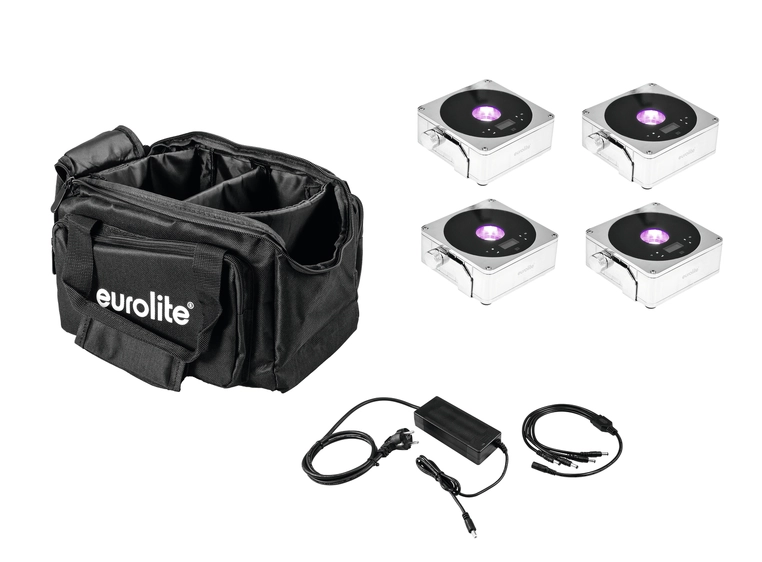 Eurolite Set 4x AKKU Flat Light 1 chrome & Soft-Bag & Charger 