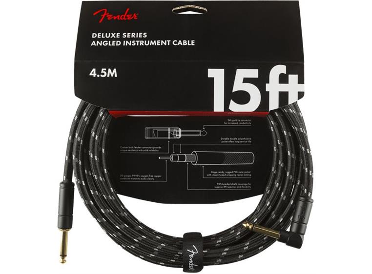 Fender Deluxe Series Instrument Cable Straight/Angle, 15' Black Tweed