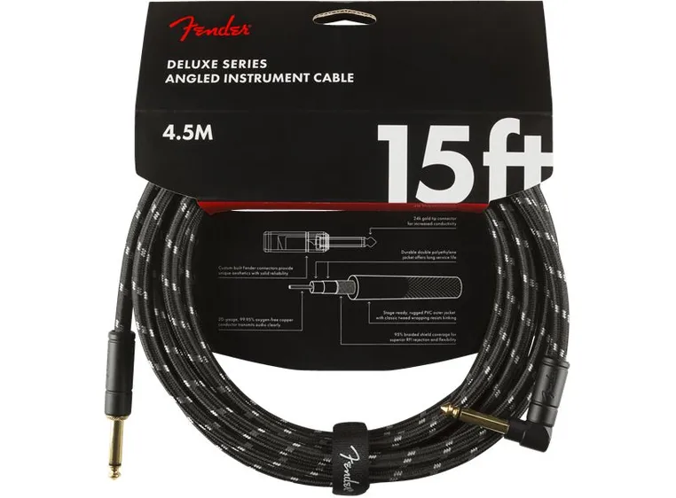 Fender Deluxe Series Instrument Cable Straight/Angle, 15' Black Tweed 