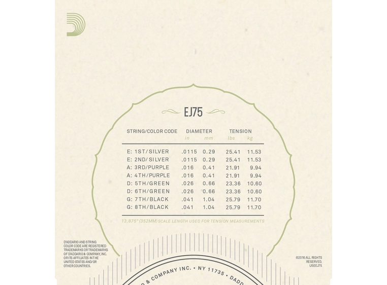D'Addario EJ75 Mandolin (sett) Phosphor Bronze 0115- 041 Med/Heavy 