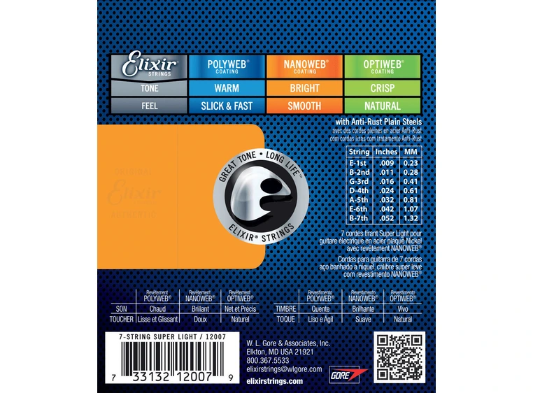 Elixir Electric Nickel Plated Steel (009-052) Nanoweb 7-String 