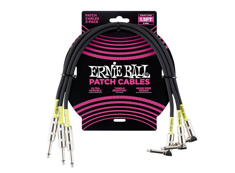 Ernie Ball EB-6076 Patch-kabel 45cm vinkel/rett Sort 3pack