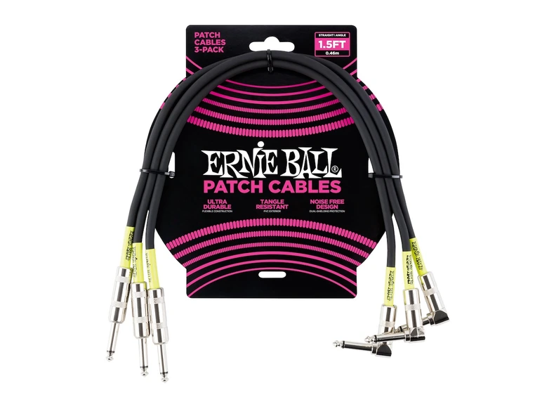 Ernie Ball EB-6076 Patch-kabel 45cm vinkel/rett Sort 3pack 