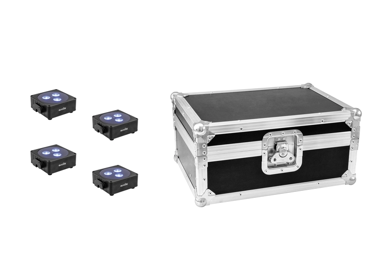 Eurolite Set 4x AKKU Flat Light 3 black & Case 