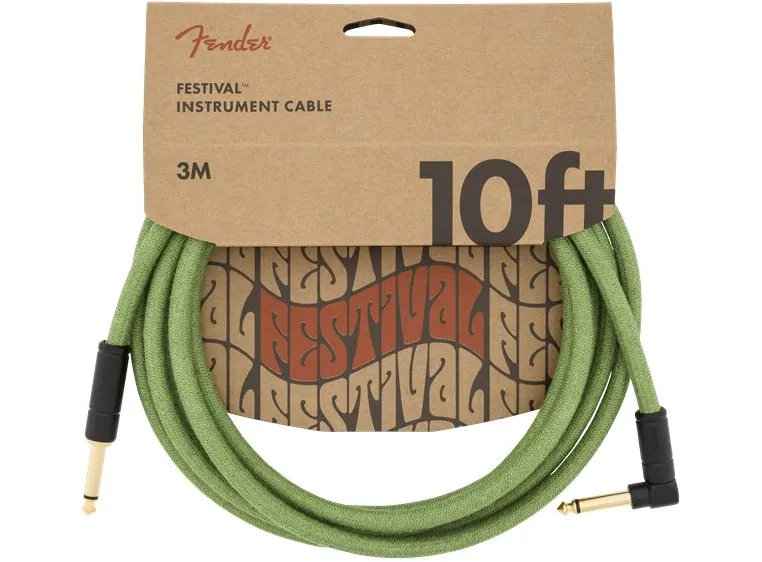 Fender 10' Festival Instrument Cable Angled, Pure Hemp, Green, 3m 