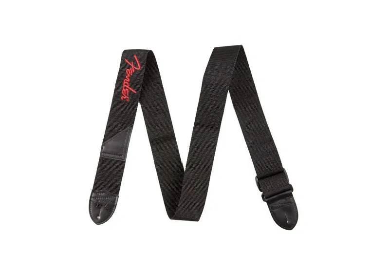 Fender 2" Black Poly Strap w/ Red Fender Logo 