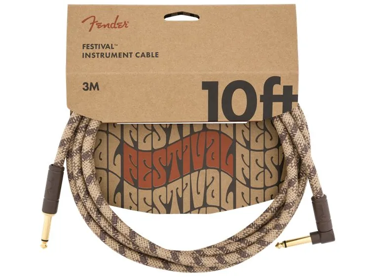Fender Festival Instrument Cable 10' Angled, Pure Hemp, Brown Stripe 