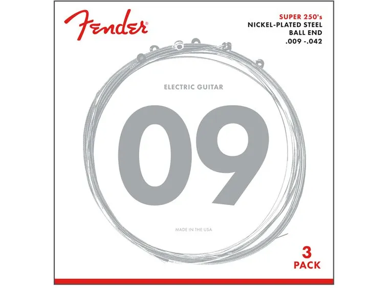 Fender Super 250L gitarstrenger 3-pk (009-042) forniklet stål, ball end 