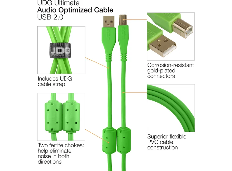 UDG Gear Ultimate USB 2.0 A-B Green Straight 2m 
