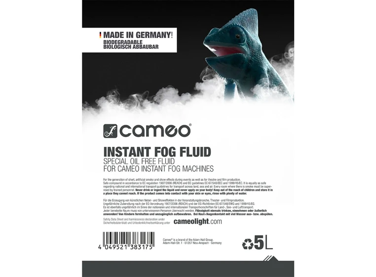 Cameo INSTANT FOG FLUID 5L For Cameo INSTANT Fog Machines 5L 
