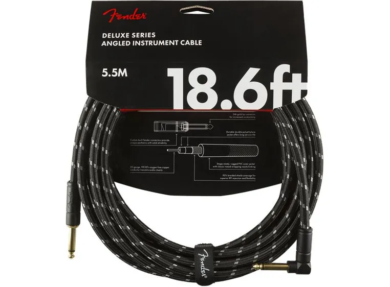 Fender Deluxe Series Instrument Cable Straight/Angle, 18.6', Black Tweed 