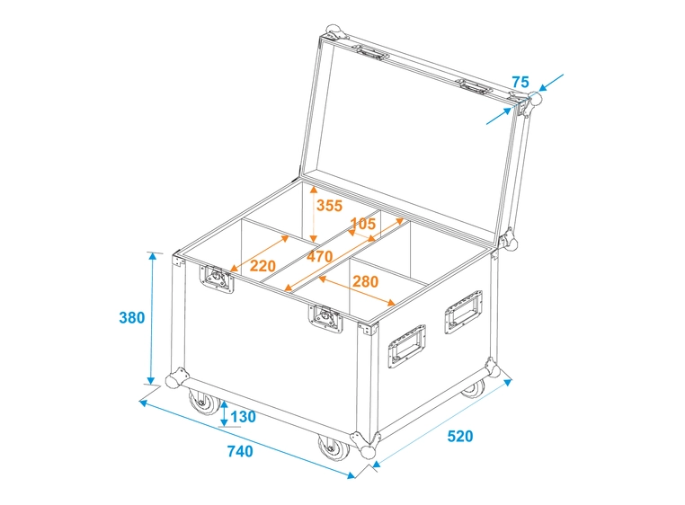 Roadinger Flightcase 4x LED Theatre COB 200 series, w/wheels 