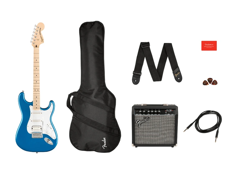 Squier Affinity Series Strat HSS Pack Lake Placid Blue, MN, Gig Bag, 15G-230V 