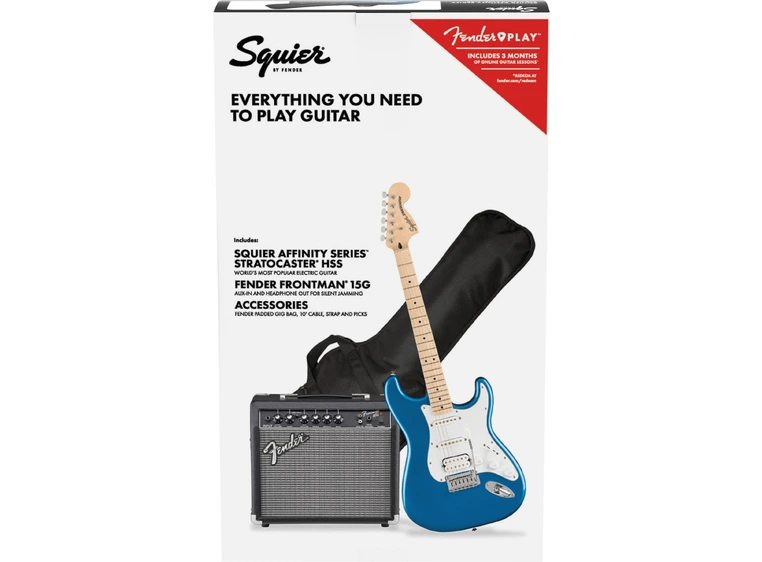 Squier Affinity Series Strat HSS Pack Lake Placid Blue, MN, Gig Bag, 15G-230V 