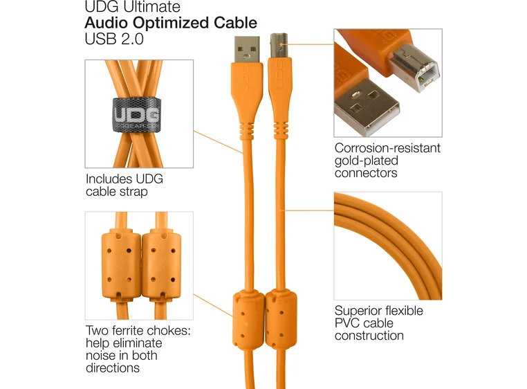 UDG Gear Ultimate USB 2.0 A-B Orange Angled 2m 