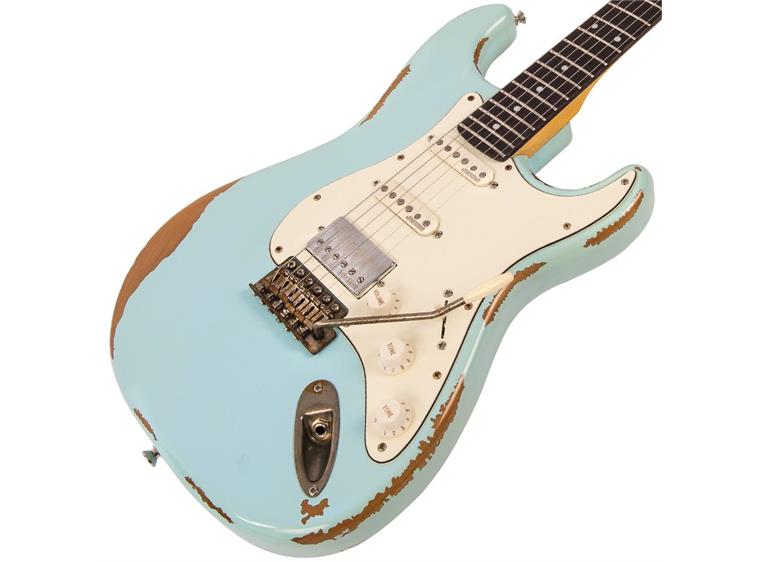 Vintage V6H Icon HSS el-gitar Ultra-gloss distressed laguna blue