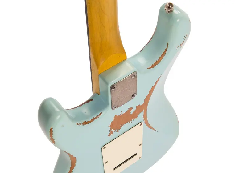 Vintage V6H Icon HSS el-gitar Ultra-gloss distressed laguna blue 
