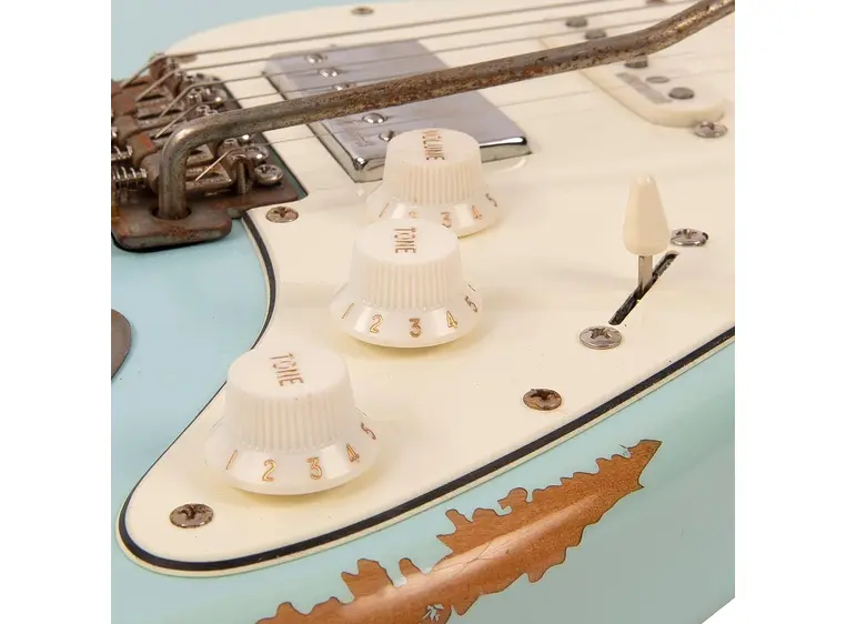 Vintage V6H Icon HSS el-gitar Ultra-gloss distressed laguna blue 